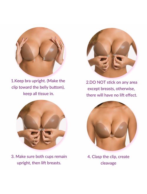 Niidor Adhesive Bra Strapless Sticky Invisible Push up Silicone Bra for Backless Dress with Nipple Covers
