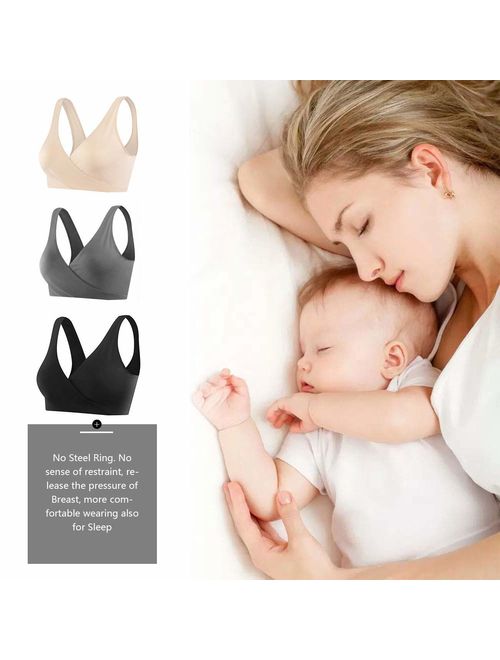 Sunzel Women's Cotton Spandex Seamless Sleep Bra for Nursing and Maternity