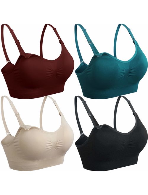 GXXGE 4Pack Womens Seamless Clip Down Maternity and Nursing Bra Push Up Sleeping Bralette for Breastfeeding Underwear