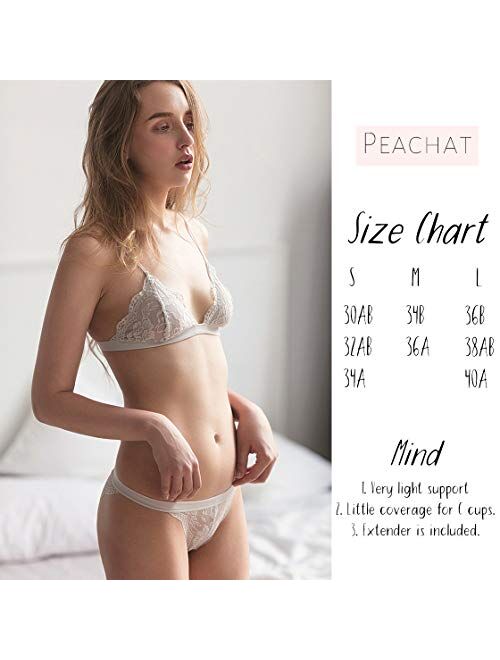 Peachat Lace Bralettes for Women Floral Adjustable Thin Strap V Neck Hook Eye Unpadded Triangle Bralette Wire Free Bra