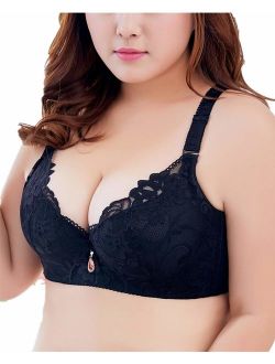 SEA BBOT Women Lace Push-up Bra Plus Size Floral Underwire Soft Cup Everyday Bra