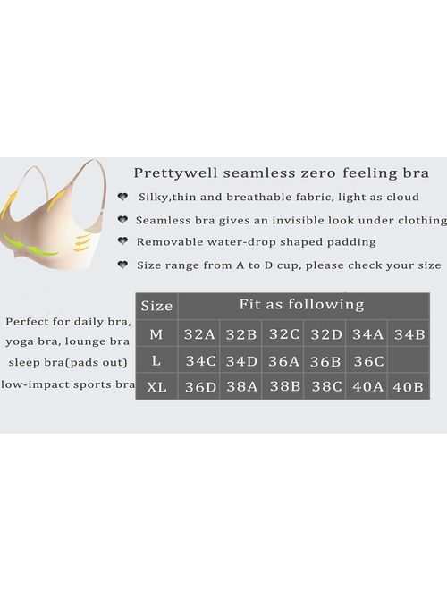 PRETTYWELL Comfortable Bras, Seamless Wire Free Everyday Bras for A to D Cups, V Neck Soft and Light Basic Bras for Women
