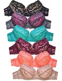 MaMia Women's Basic Lace/Plain Lace Bras (Pack of 6)