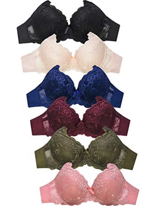 MaMia Women's Basic Lace/Plain Lace Bras (Pack of 6)