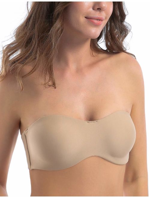 MELENECA Women's Strapless Bra for Large Bust Minimizer Unlined Bandeau with Underwire
