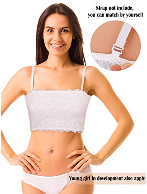 Boao 3 Pieces Women's Floral Lace Tube Top Bra Bandeau Strapless Bras Seamless Stretchy Chest Wrap