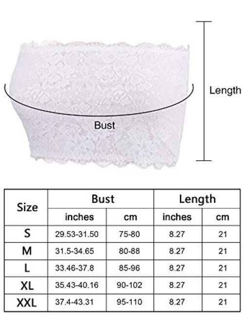 Boao 3 Pieces Women's Floral Lace Tube Top Bra Bandeau Strapless Bras Seamless Stretchy Chest Wrap
