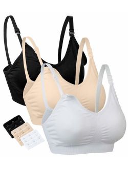 OTIOTI 3 Pack Nursing Bra for Breastfeeding Women Maternity Bralette Wireless Sleeping Bras(Black/Beige/White,L)