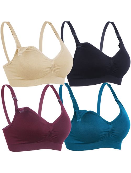 BAOMOSI 4Pack Womens Nursing Bra for Breastfeeding Seamless Clip Down Push Up Padded Maternity Bras