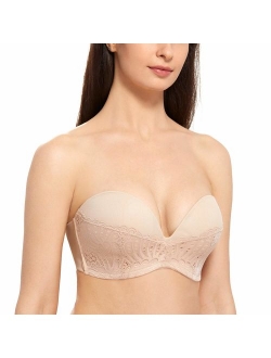 Women's Slightly Lined Great Support Lace Underwired Strapless Bra