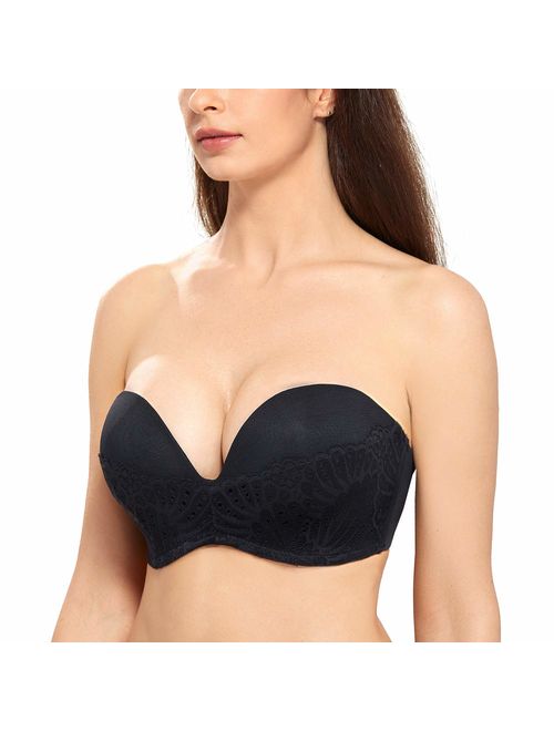 DELIMIRA Women's Slightly Lined Great Support Lace Underwired Strapless Bra