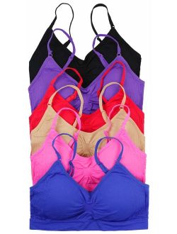 ToBeInStyle Women's Pack of 6 Solid Color Wire-Free Padded Sports Bralette