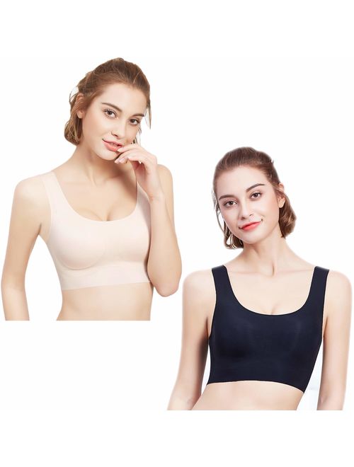 PRETTYWELL Sleep Bras, Thin Soft Comfy Daily Bras, Seamless Leisure Bras for Women, A to D Cup, with Removable Pads