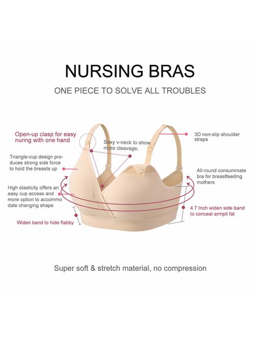 YOSICO Nursing Bra 3 Pack Women's Maternity Pregnancy Seamless Breastfeeding Bra No Underwire with Extra Bra Extenders