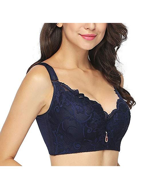 FallSweet Plus Size Lace Bra C Cup Wide Back Push Up Brassiere for Women