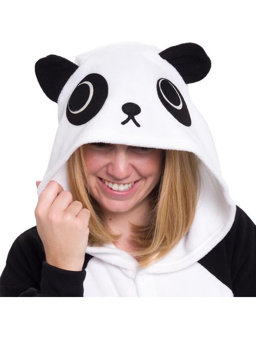 Silver Lilly Unisex Adult Pajamas - Plush One Piece Cosplay Panda Animal Costume