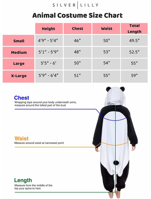 Silver Lilly Unisex Adult Pajamas - Plush One Piece Cosplay Panda Animal Costume