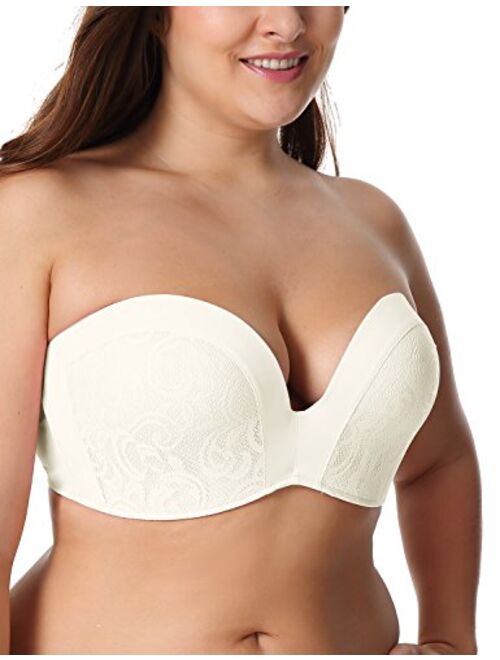 DELIMIRA Women's Slightly Lined Lift Great Support Lace Strapless Bra