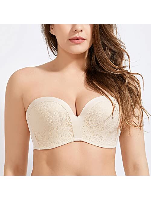 DELIMIRA Women's Slightly Lined Lift Great Support Lace Strapless Bra