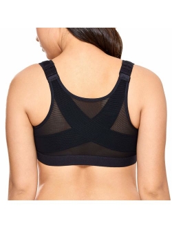 Women's Full Coverage Front Closure Wire Free Back Support Posture Bra