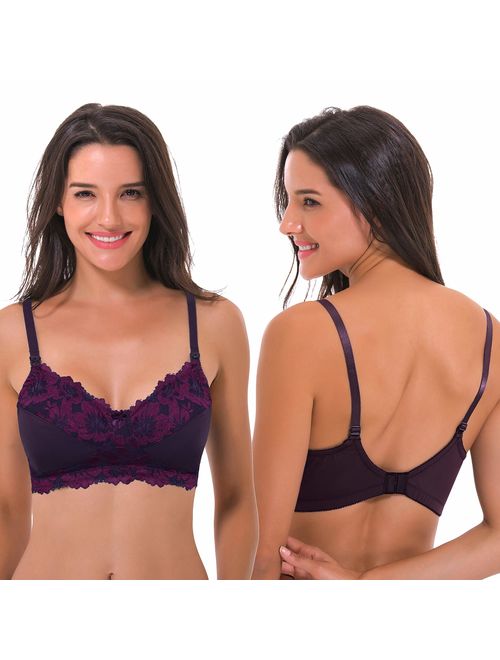 Curve Muse Women Nursing Plus Size Wirefree Maternity Unlined Bra with Lace Trim