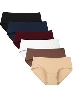 Women's Mid Rise Tagless Plain Color Cotton Hipster Panties 6-Pack