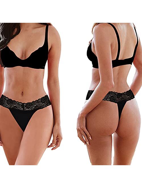 Womens Thong Underwear Lace Hollowed Out T Back Low Waist Ice Silk Sexy Cheeky Thong See Through Panties