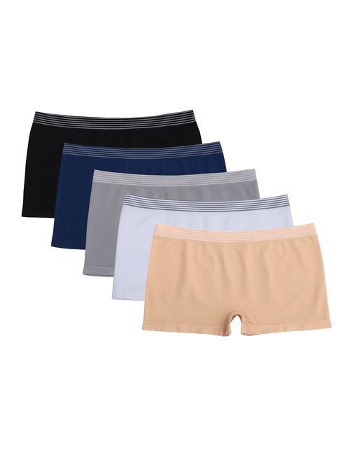 Ruxia Women's Seamless Boyshort Panties Nylon Spandex Underwear Stretch Boxer Briefs Pack of 5