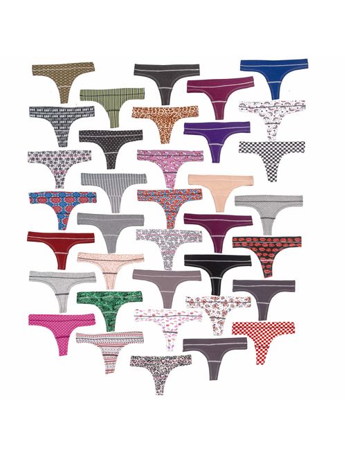 Alyce Intimates Women's Cotton Thong Panties, 18 Pack, Assorted Colors & Prints