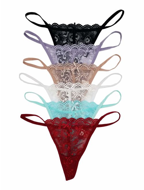 Vision Underwear 6 Pack Sexy Floral Lace G-String Thong Panties L266