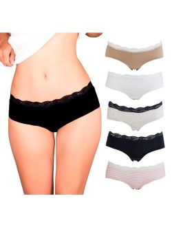Womens Lace Underwear Hipster Panties Cotton/Spandex - 5 Pack Colors and Patterns May Vary ...