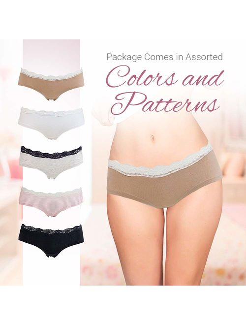 Womens Lace Underwear Hipster Panties Cotton/Spandex - 5 Pack Colors and Patterns May Vary ...