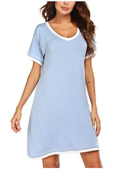 Sleepwear Women's V Neck Nightshirt Casual Sleepwear Short Sleeve Nightgown S-XXL