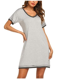 Sleepwear Women's V Neck Nightshirt Casual Sleepwear Short Sleeve Nightgown S-XXL