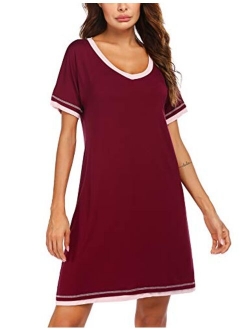 Sleepwear Women's V Neck Nightshirt Casual Sleepwear Short Sleeve Nightgown S-XXL