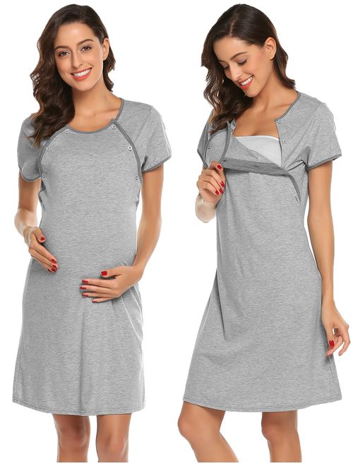 Ekouaer Nursing Nightgown Nightdress Hospital Gown Delivery/Labor/Maternity/Pregnancy Soft Breastfeeding Dress