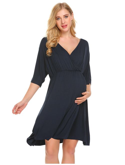 Ekouaer Women's Maternity Dress Nursing Nightgown for Breastfeeding Nightshirt Sleepwear