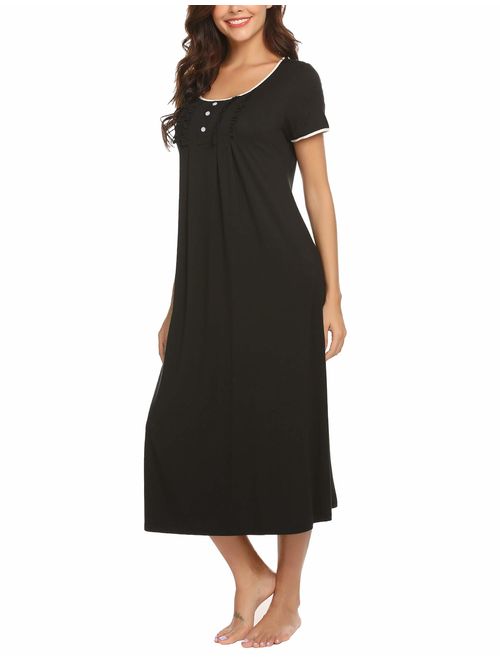 Hotouch Loungewear Long Nightgown Soft Short Sleeve Full Length Night Shirts Sleepwear