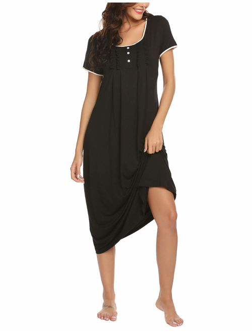 Hotouch Loungewear Long Nightgown Soft Short Sleeve Full Length Night Shirts Sleepwear