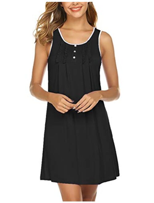 Hotouch Sleepwear Womens Sleeveless Nightgowns Cotton Night Shirts Sexy Sleep Dress S-XXL