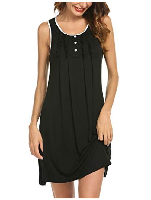 Hotouch Sleepwear Womens Sleeveless Nightgowns Cotton Night Shirts Sexy Sleep Dress S-XXL