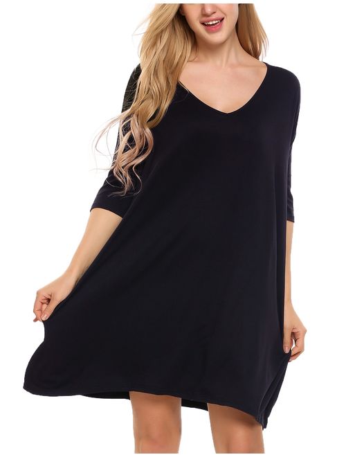 Ekouaer Nightgown V Neck Boyfriend Sleepshirt Sexy Short Nightshirt Loose Sleepwear for Women