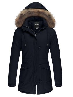 Wantdo Women's Cotton Thicken Padded Parka Winter Jacket Removable Fur Hood Coat