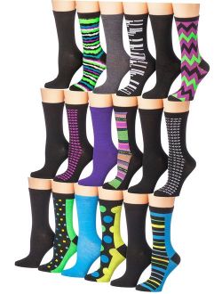 Tipi Toe Women's 18-Pairs Value Pack Colorful Super Classy Fashion Crew Socks