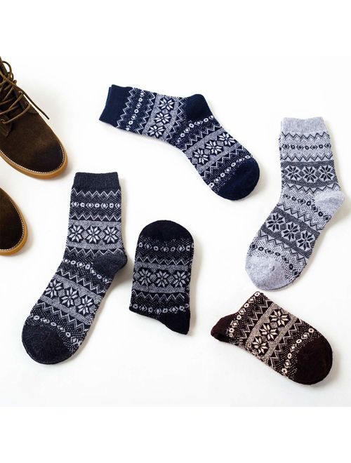 5 Pairs Womens Colorful Casual Vintage Style Thick Knit Warm Wool Winter Crew Socks