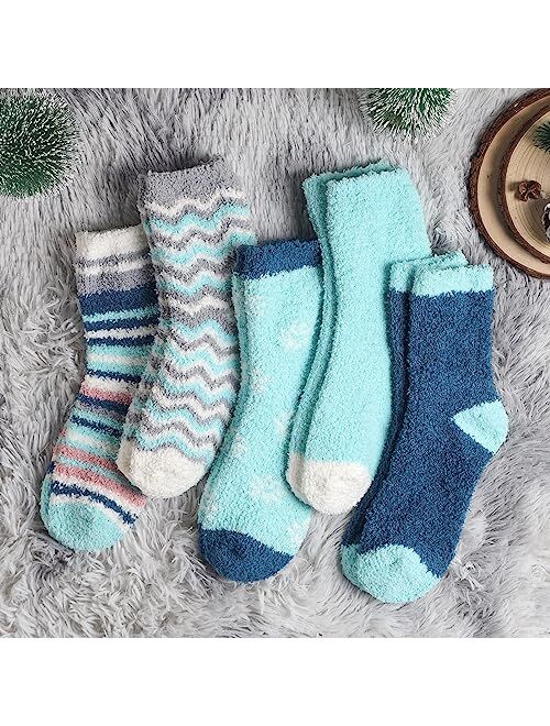 Free Yoka Fuzzy Socks for Women Fluffy Plush Crew Cozy Slipper Socks for Girls Warm for Winter 5-6 Pairs