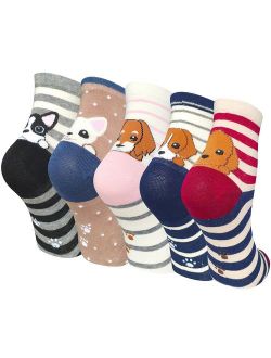 Chalier 5-6 Pairs Womens Funny Socks Vintage Cotton Crew Patterned Socks Novelty Fun Socks for Women
