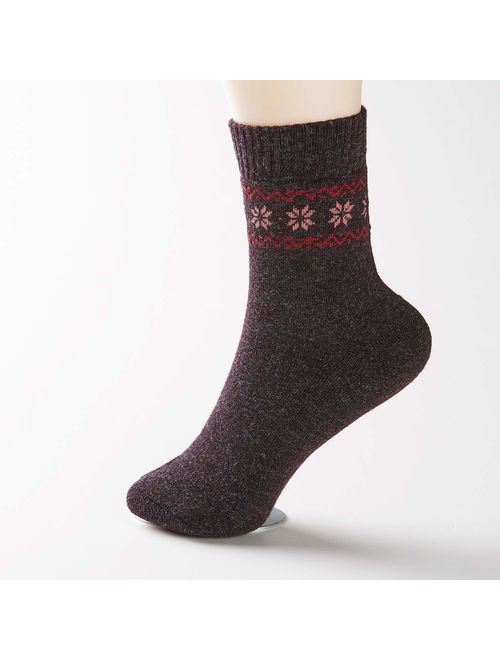 NinetoFiveLife Pack of 4 Winter Warm Wool Socks Hiking Socks Knit Crew Socks for Women Soft and Comfortable
