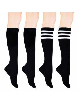 KONY Women's 4 Pairs Casual Knee High Socks Soft Stretch Cotton All Season Gift Size 6-10