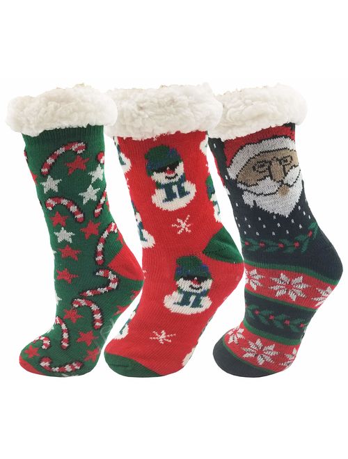 Fluffy Thermal Sherpa Slipper Socks, 3 Pairs for Women, Ultra Soft Christmas Winter Non Skid Gift